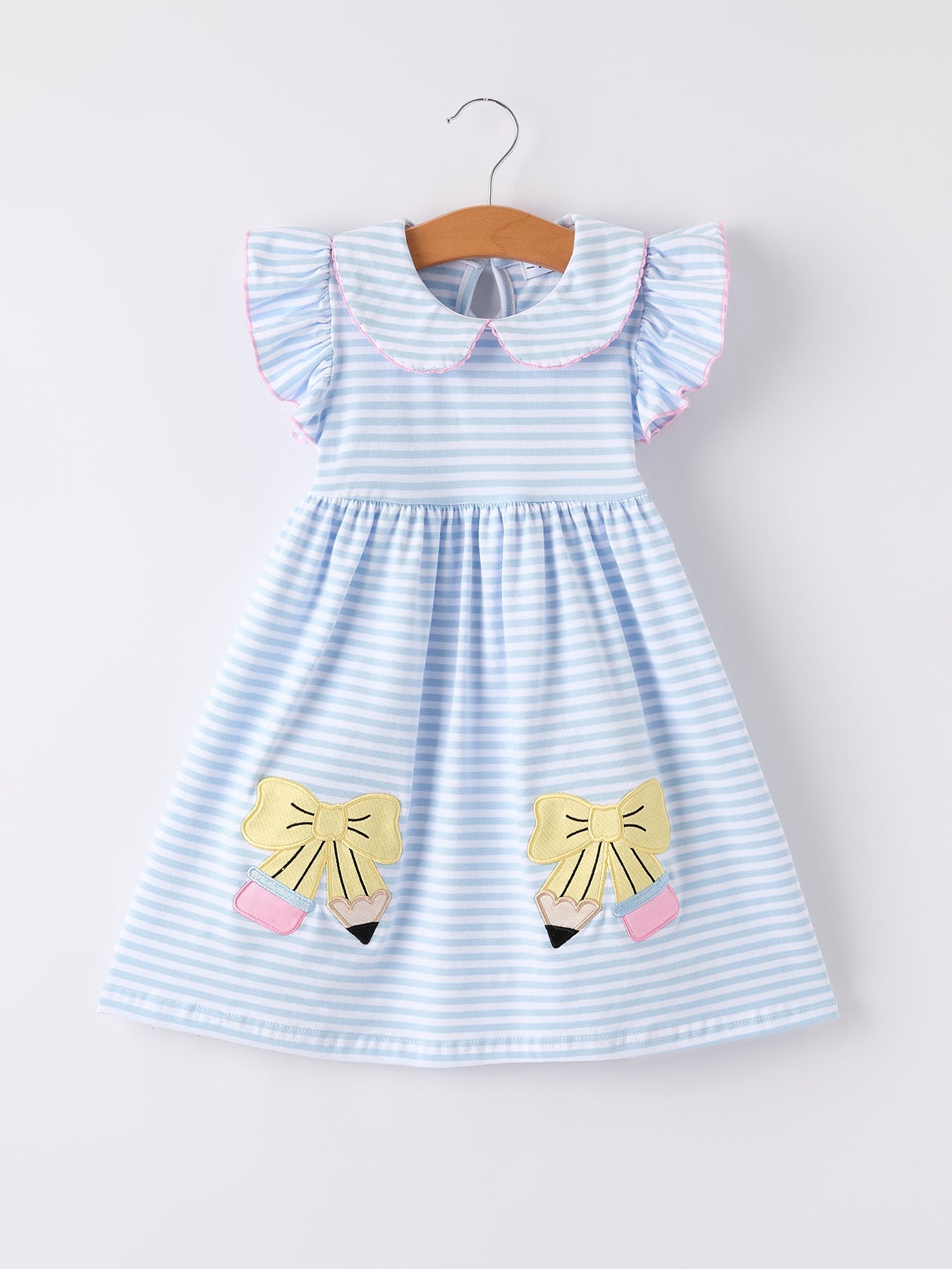 Back To School Girls Stripe Pencil Applique Bow Dress