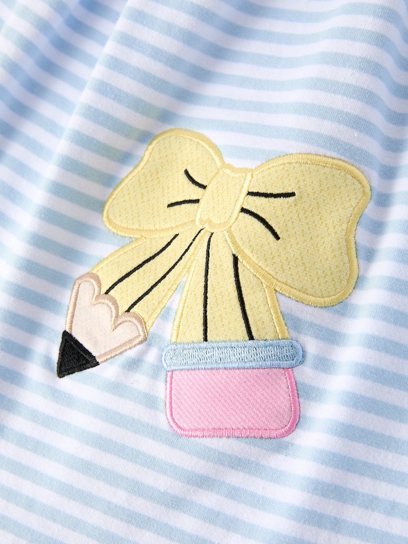 Back To School Girls Stripe Pencil Applique Bow Dress