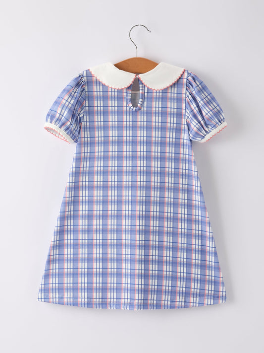 BACK TO SCHOOL Pocket Applique Check Girls Dress