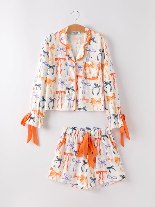 Halloween Mommy and Me Bow Print Pajama Set