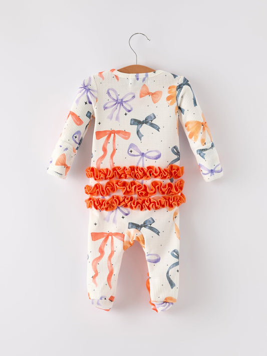 Halloween Mommy and Me Bow Print Pajama Girls Romper