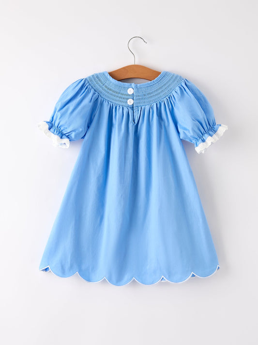 Blue Fall Thanksgiving&Halloween Pumpkin Smock Embroidery Lace Baby Girl Dress
