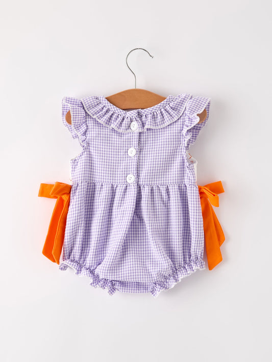 Fall Halloween Purple Balloon Pumpkin Cat Smock Embroidery Baby Girl Romper