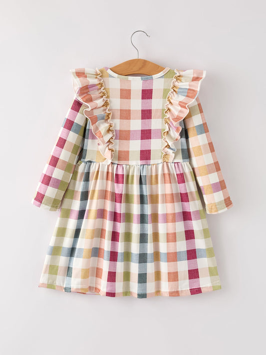 PREORDER Fall Thanksgiving Plaid Long Sleeve Girls Dress