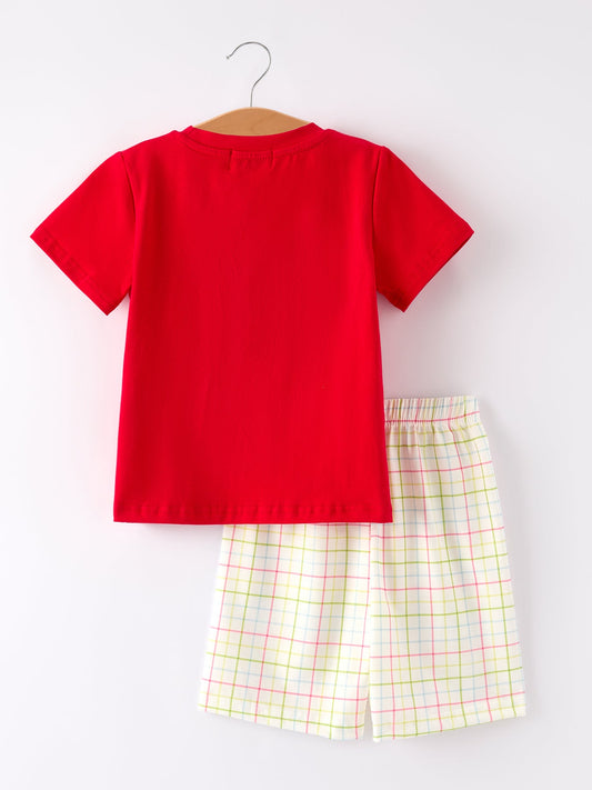 Boys Back to School Pencil Smock Embroidered Plaid Set