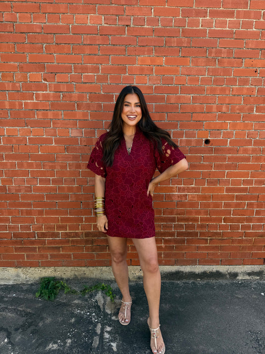 Lulu Short Sleeve Mini Caftan- Ruby