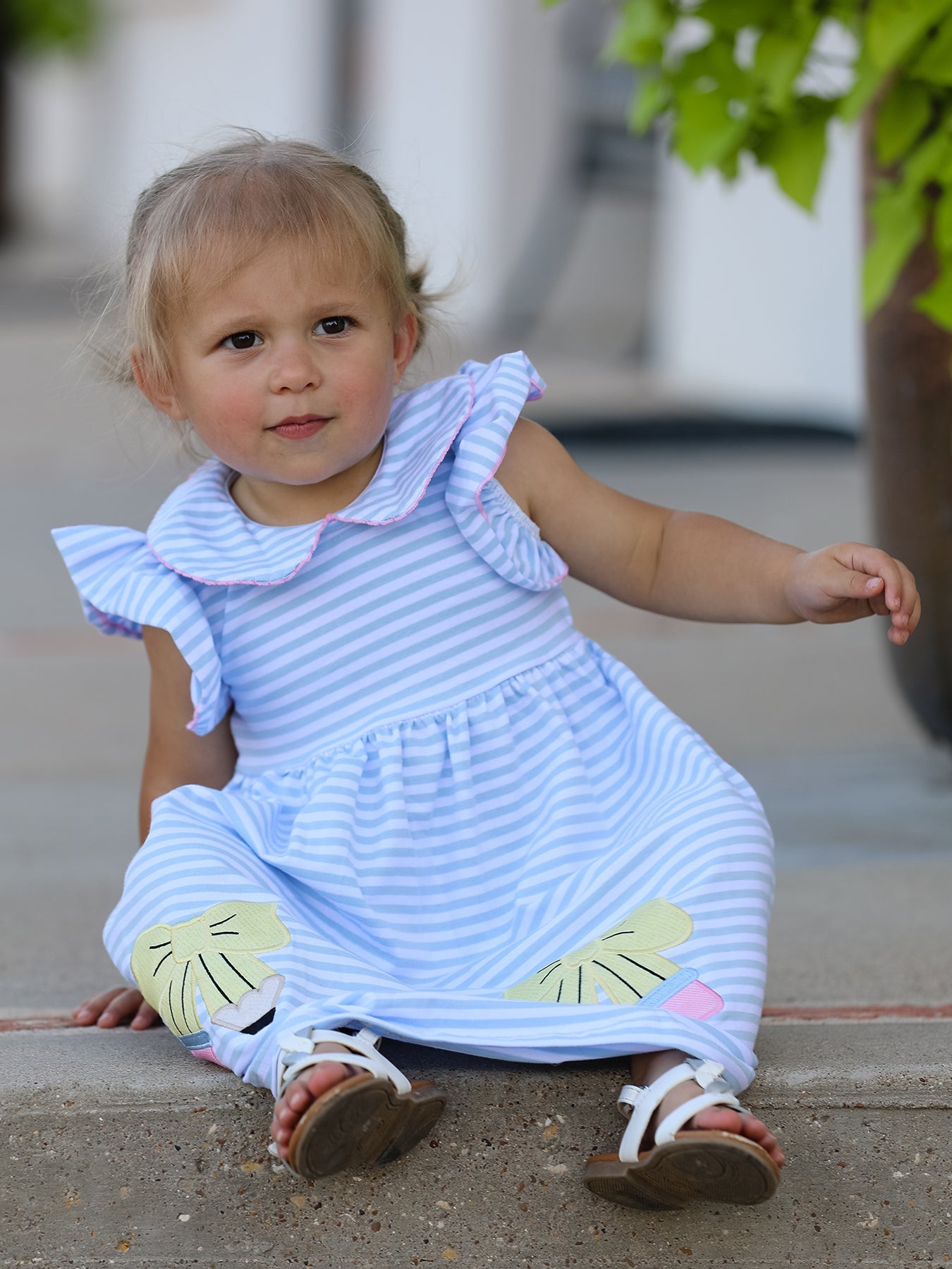 Back To School Girls Stripe Pencil Applique Bow Dress
