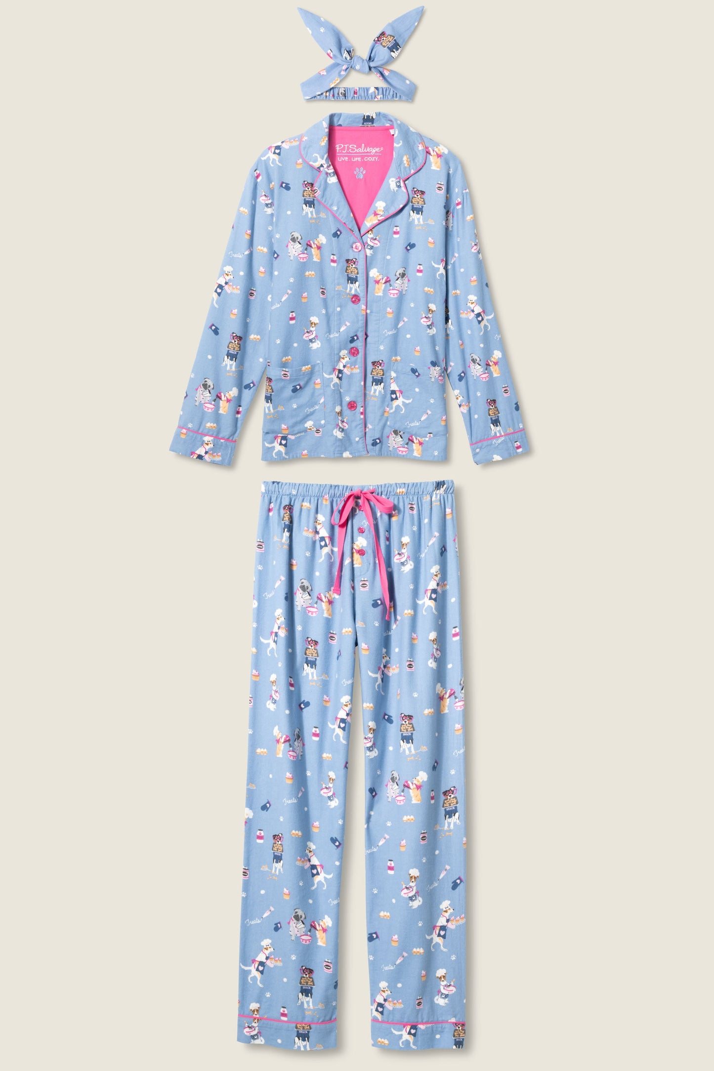 Baked Woof Love Dog Print 3-Piece Flannel PJ Set