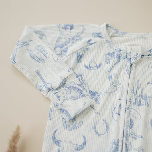 Cowboy Blues Ribbed Bamboo Zippy Pajamas