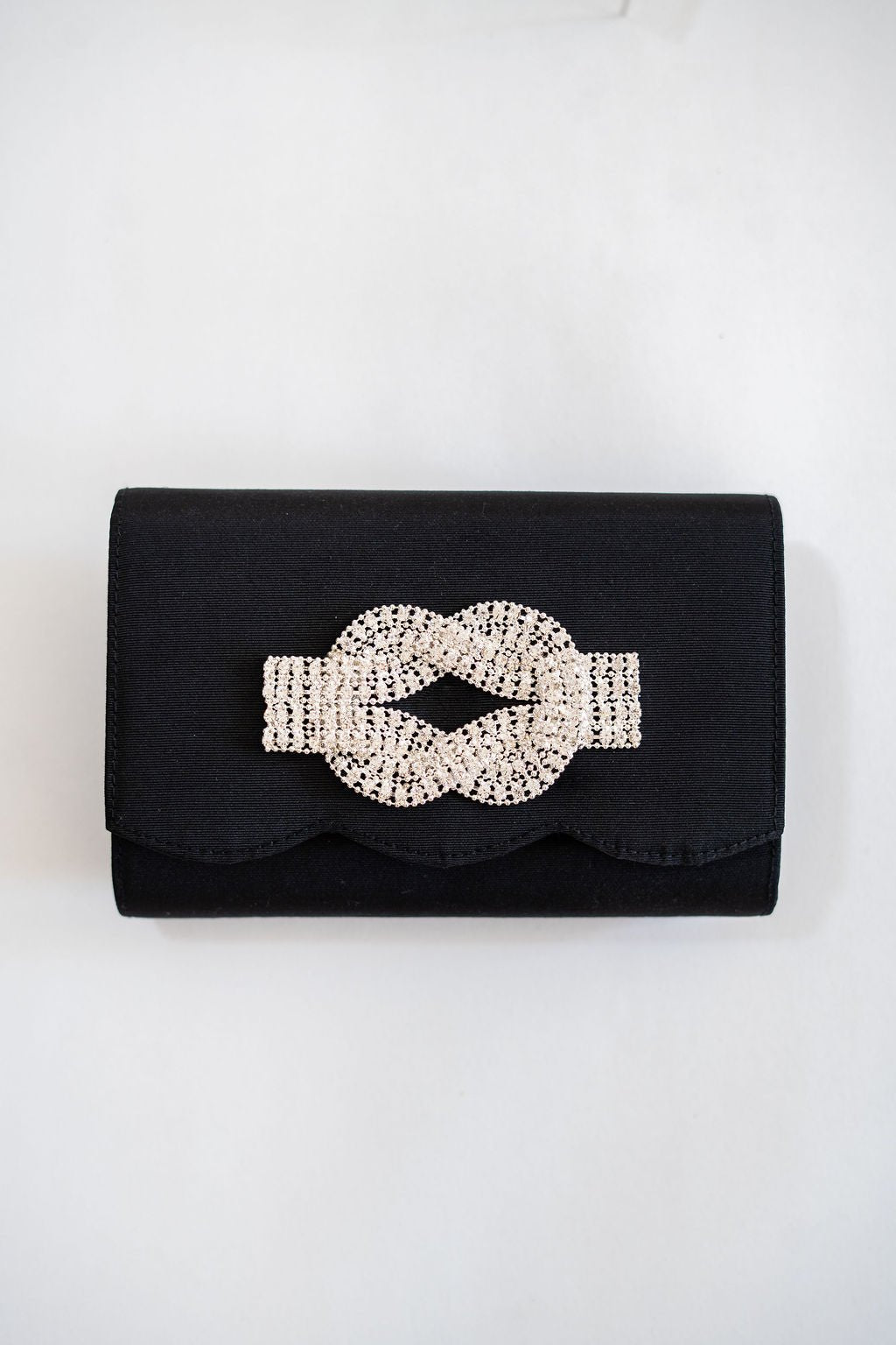 Ruby Scalloped - Faille Black Clutch