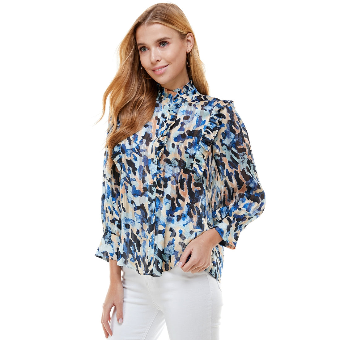 Animal Print Button Up Blouse - Salud HTX