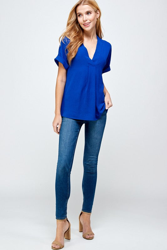 Royal Blue V-Neck Top - Salud HTX