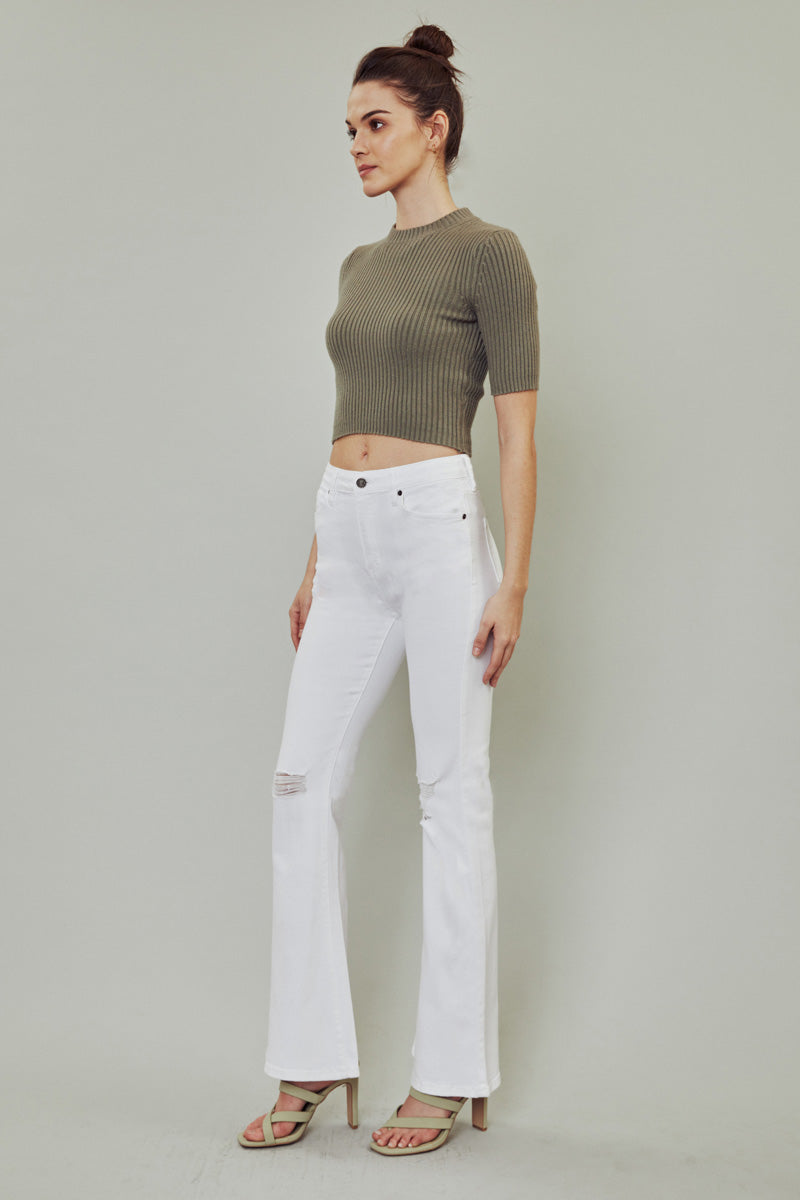 Slightly Distressed White Bootcut Jean