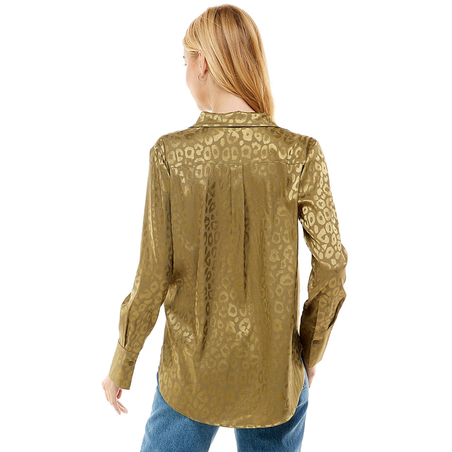 Oui Satin Jacquard Button Front Shirt