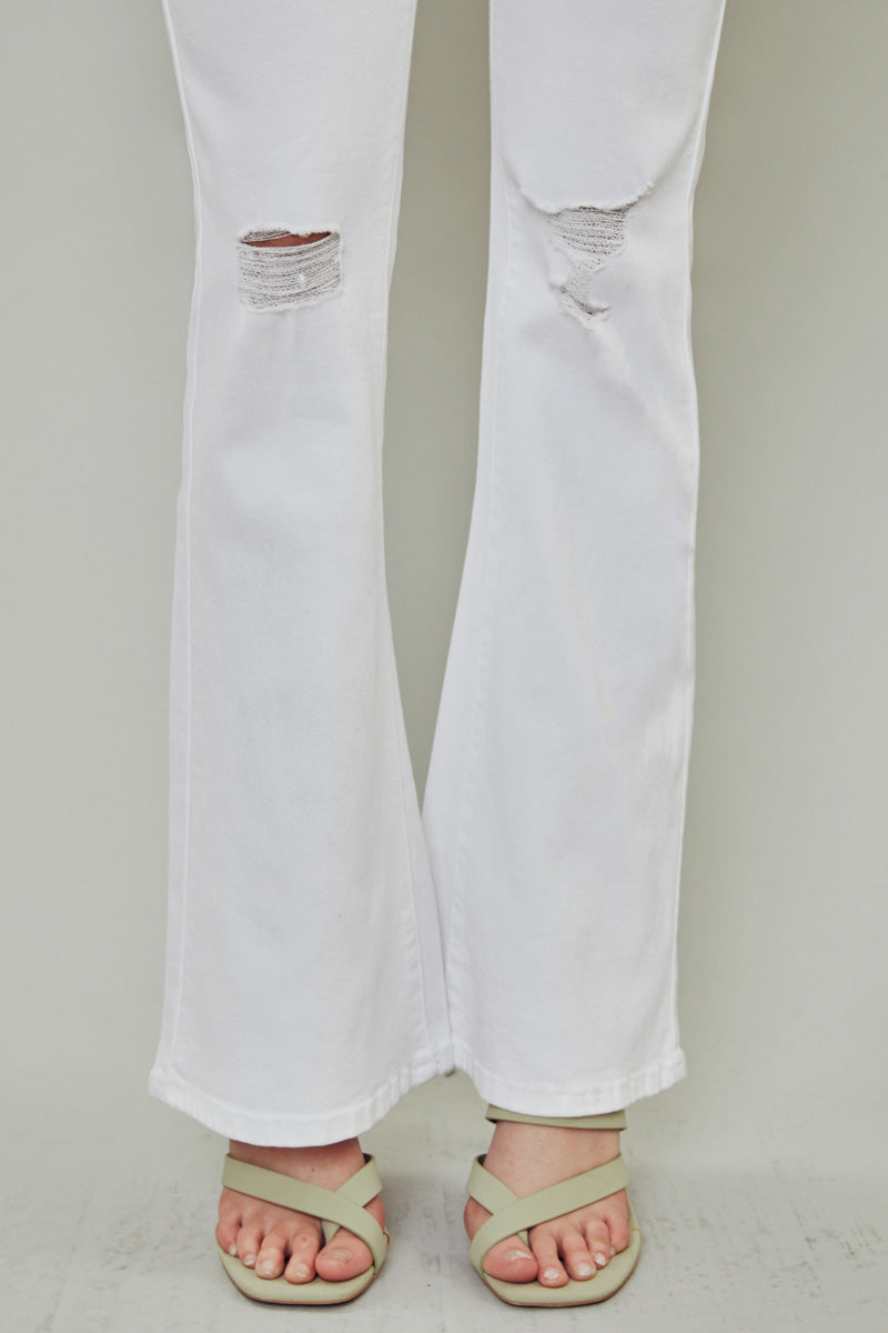 Slightly Distressed White Bootcut Jean