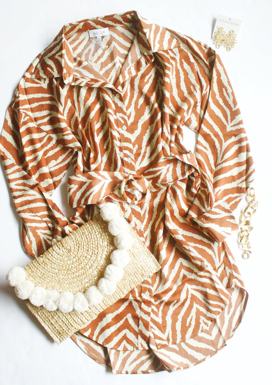 Button Down Shirt Dress with Belt