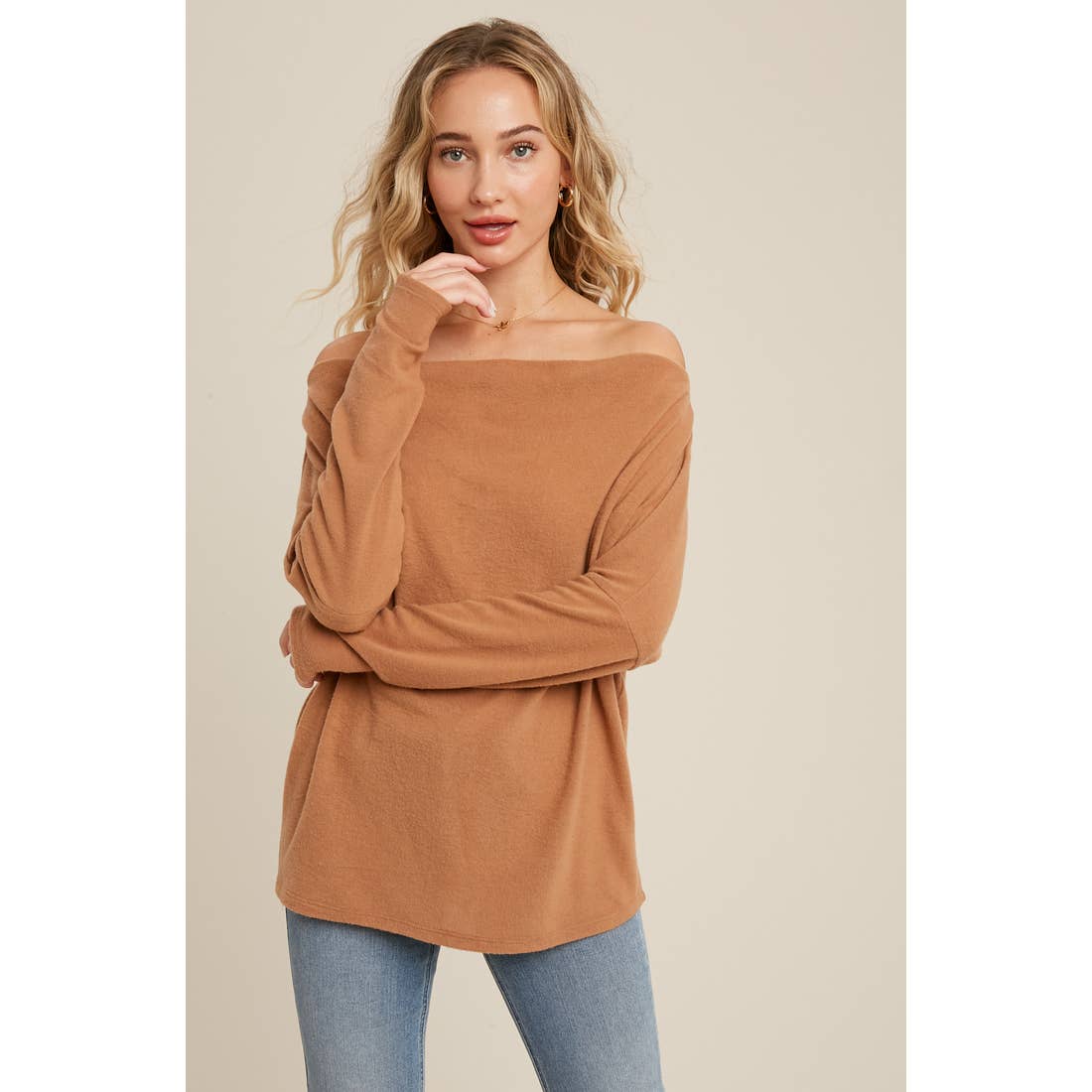 Nutmeg Off the Shoulder Sweater - Salud HTX
