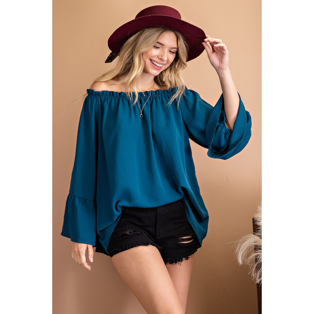 Deep Teal Off The Shoulder Top