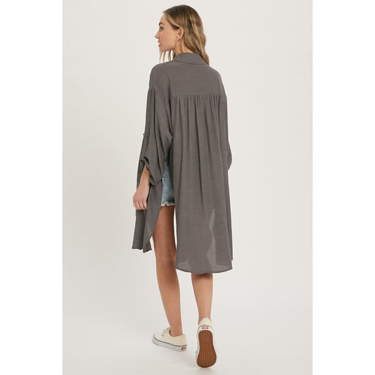 Charcoal Gray button Down Duster