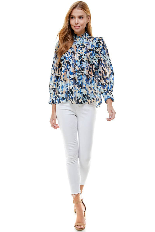 Animal Print Button Up Blouse - Salud HTX