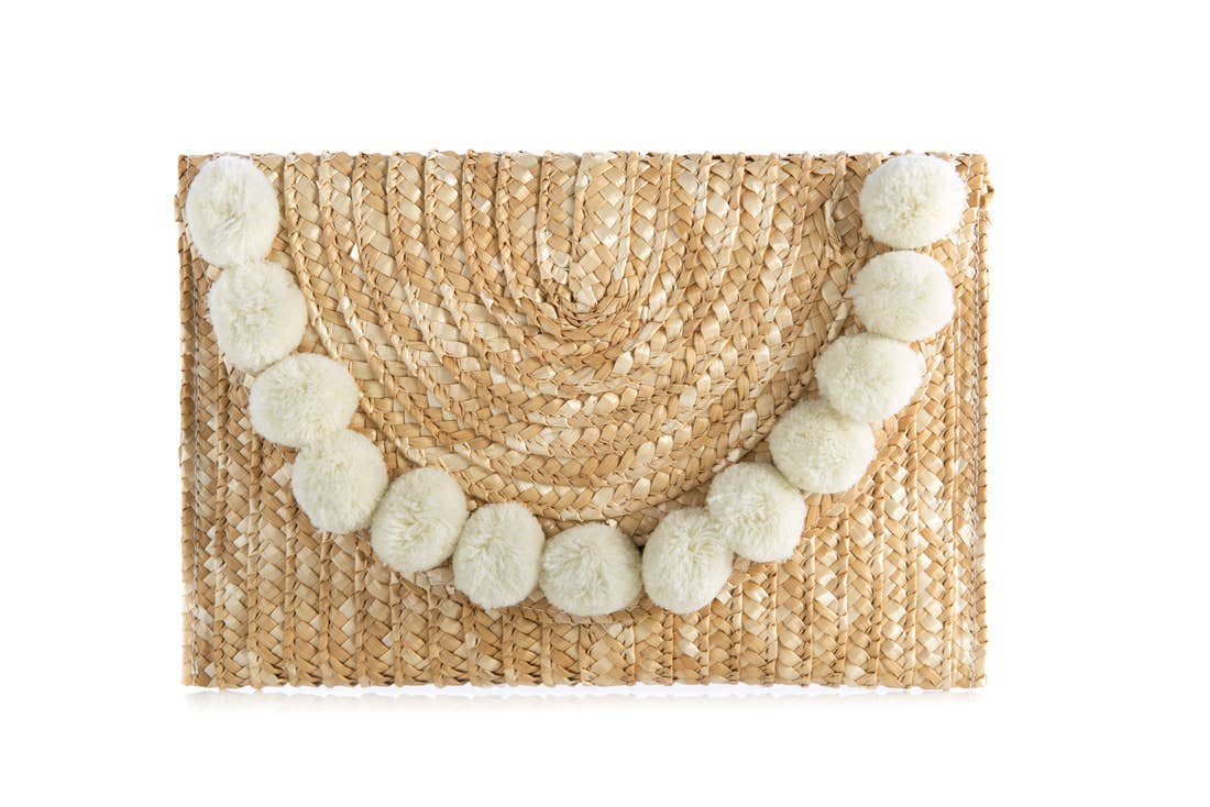 Lucia Straw Pom Clutch - Salud HTX