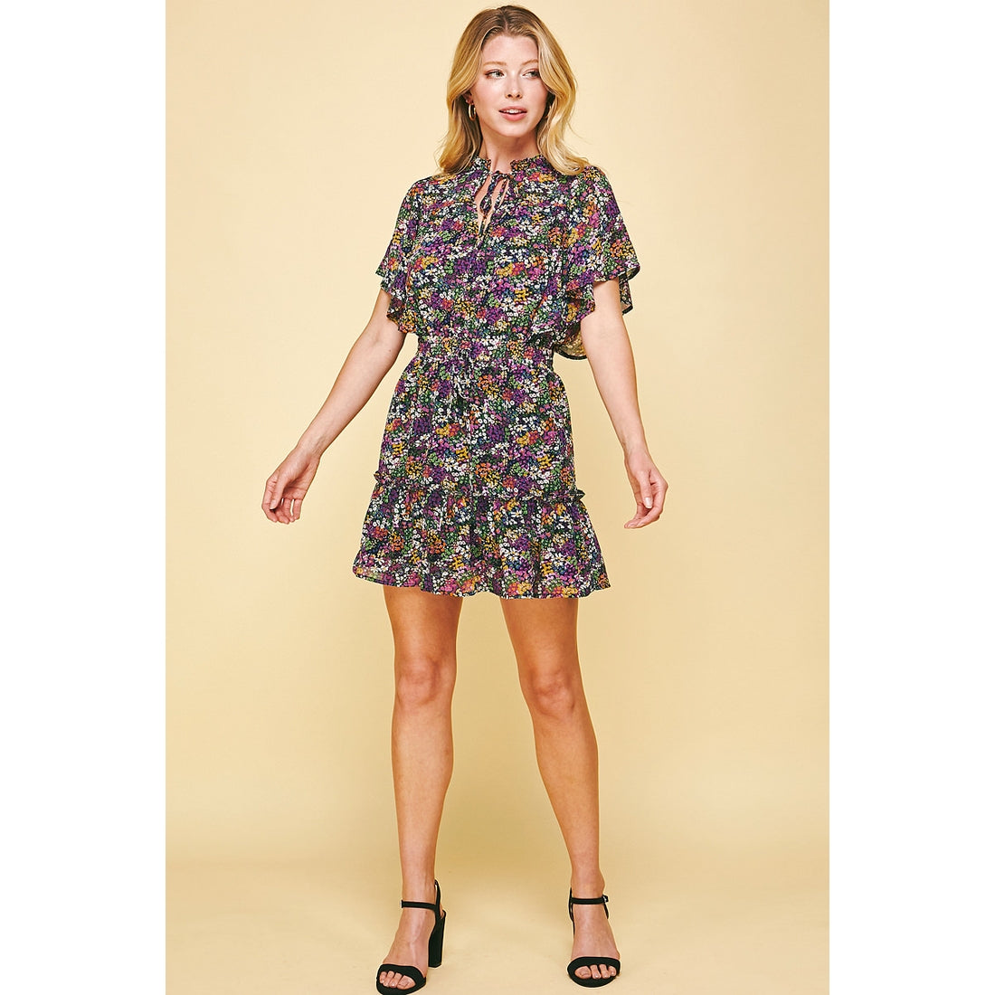 Floral Flutter Sleeved Mini Dress