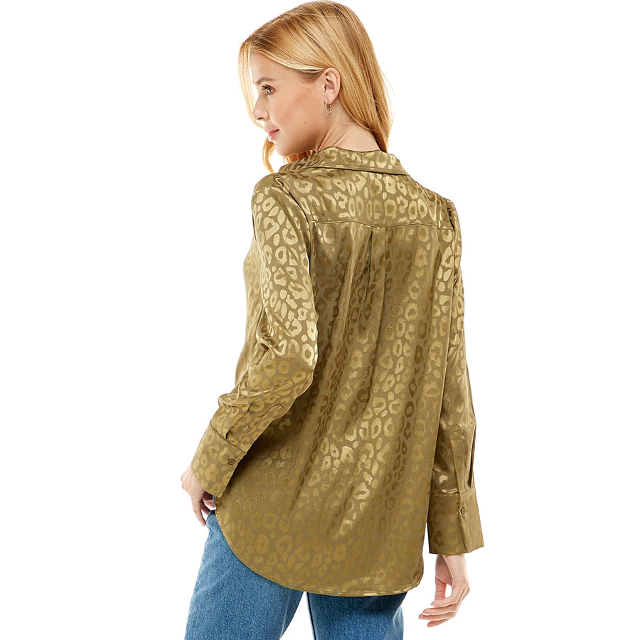 Oui Satin Jacquard Button Front Shirt