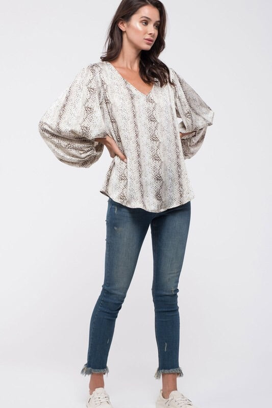 Snake Print Balloon Sleeved Top - Salud HTX