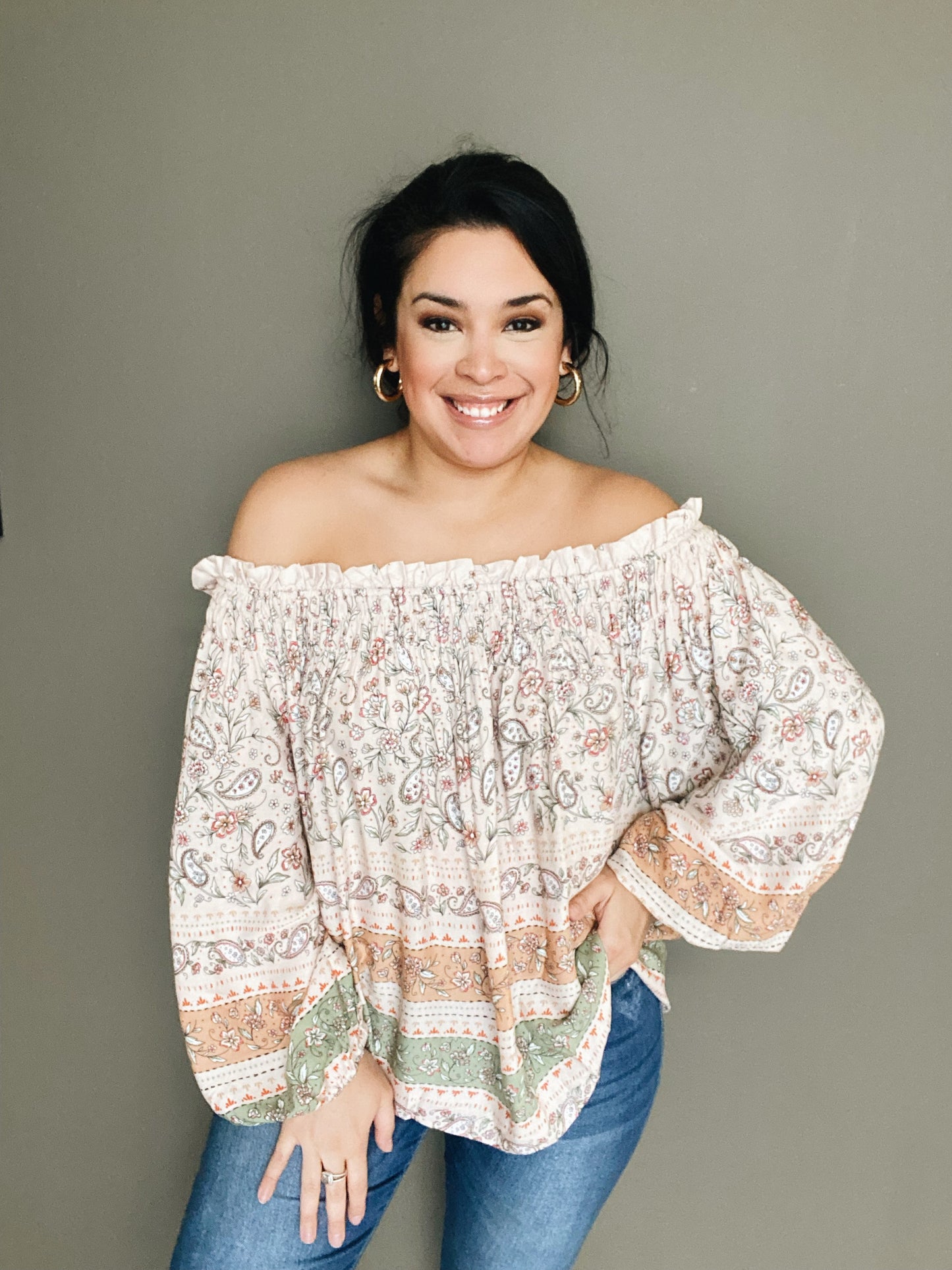 Smocked Floral Off the Shoulder Top