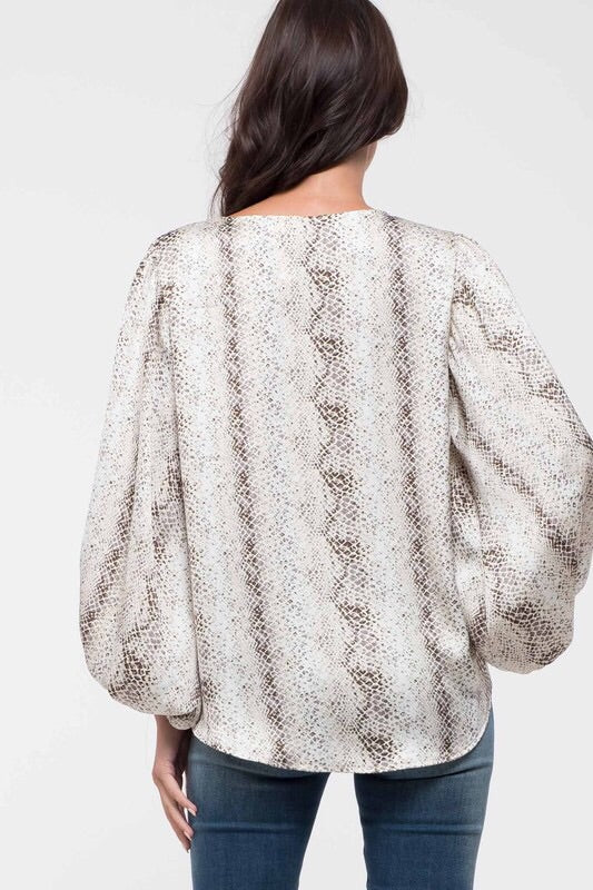 Snake Print Balloon Sleeved Top - Salud HTX
