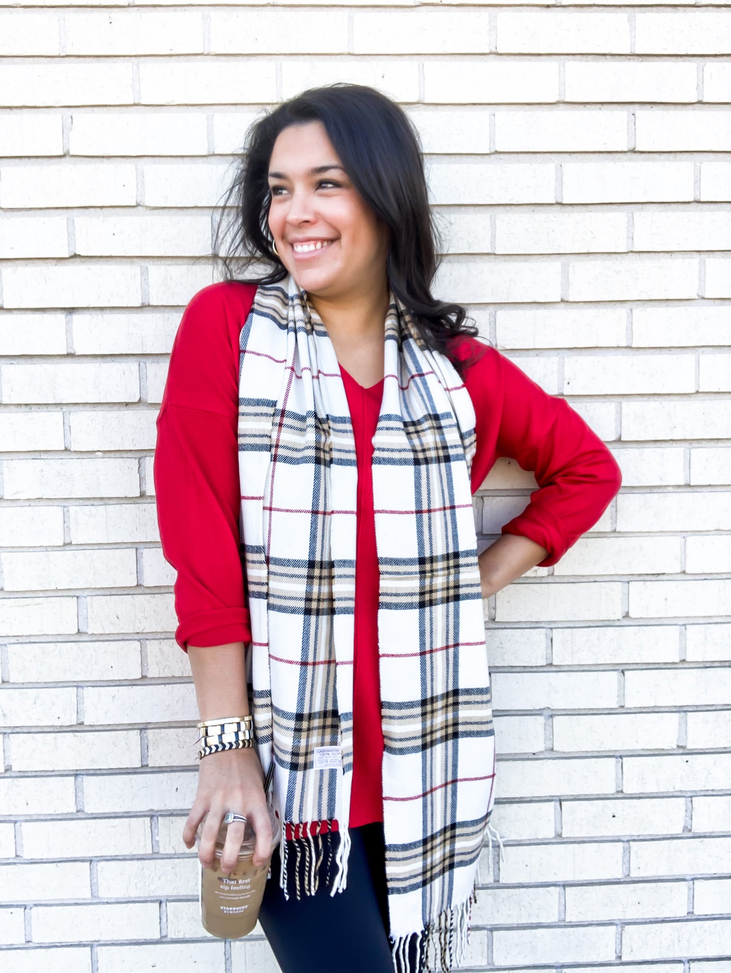 Cream Plaid Scarf - Salud HTX