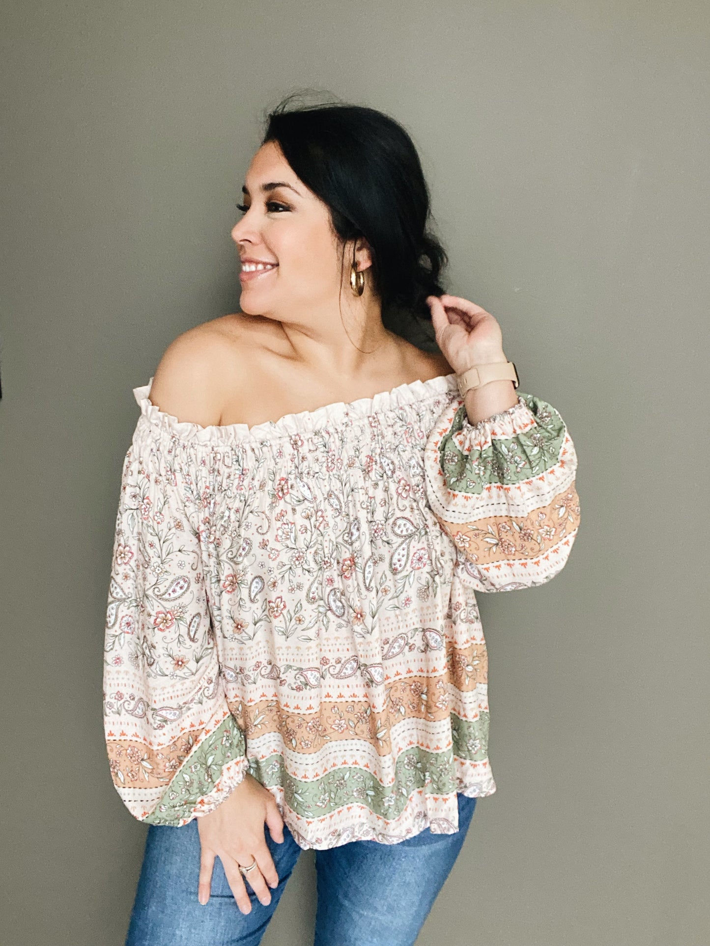 Smocked Floral Off the Shoulder Top