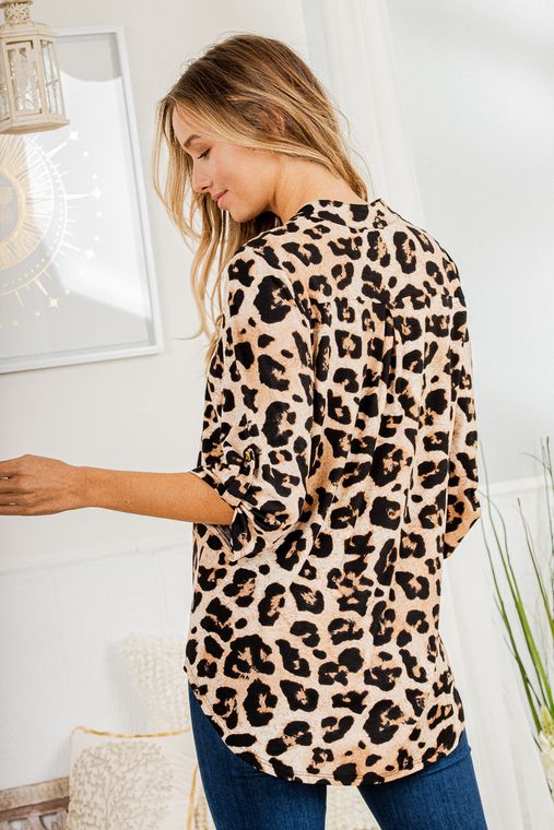 Leopard Mandarin Collar Top