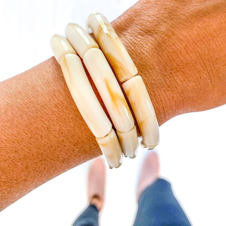 Carmel Swirl Acrylic Tube Bamboo Bracelet