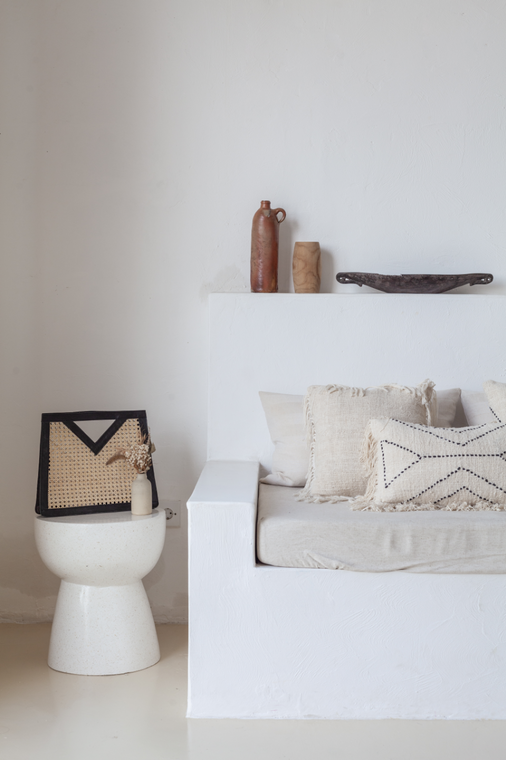 Raja Leather and Cane Handbag in Black