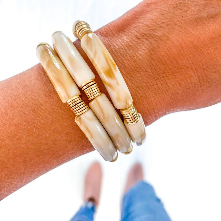 Carmel Swirl Acrylic Tube Bamboo Bracelet