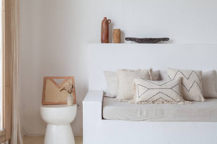 Raja Leather and Cane Handbag in Blush