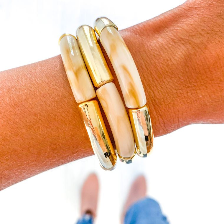 Carmel Swirl Acrylic Tube Bamboo Bracelet
