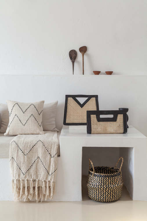 Raja Leather and Cane Handbag in Black