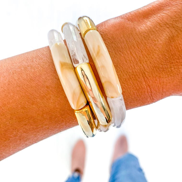 Carmel Swirl Acrylic Tube Bamboo Bracelet