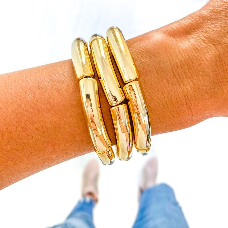 Carmel Swirl Acrylic Tube Bamboo Bracelet