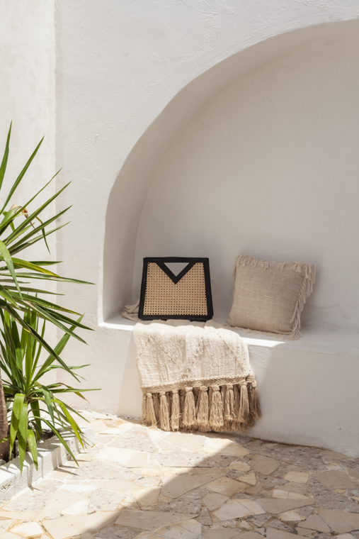 Raja Leather and Cane Handbag in Black