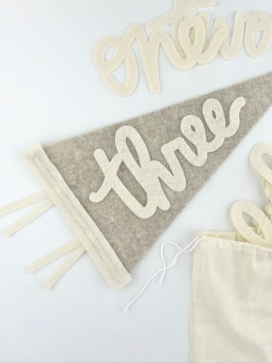 Monthly Milestone Pennant // beige with cream, cursive numbers
