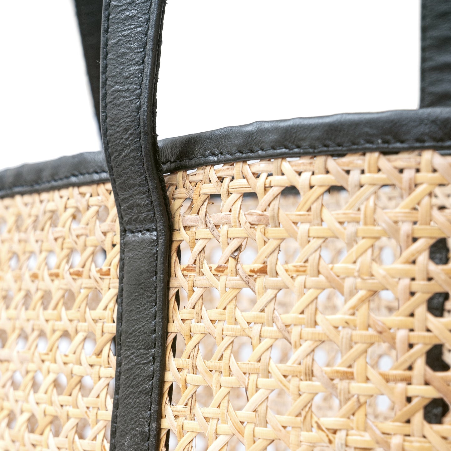 Rattan and Leather Carry All Tote