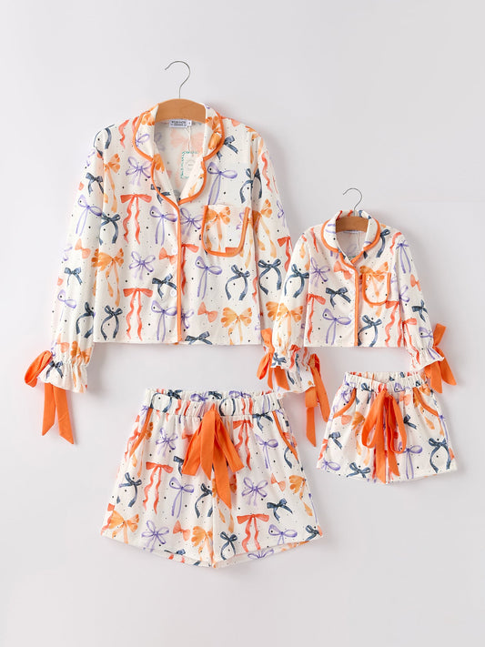 Halloween Mommy and Me Bow Print Pajama Set
