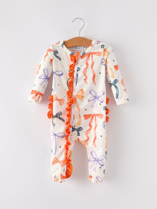 Halloween Mommy and Me Bow Print Pajama Girls Romper