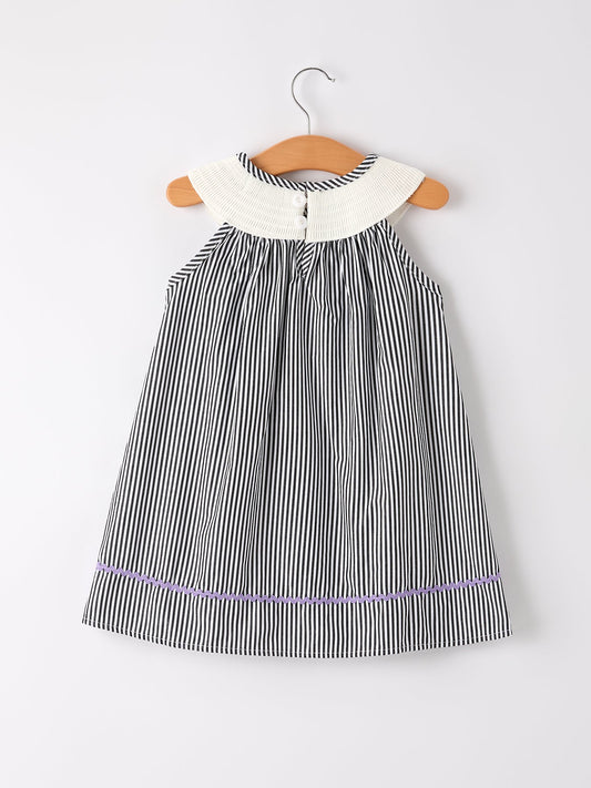 Halloween Striped "Trick Or Treat" Smock Embroidered Baby Girl Dress