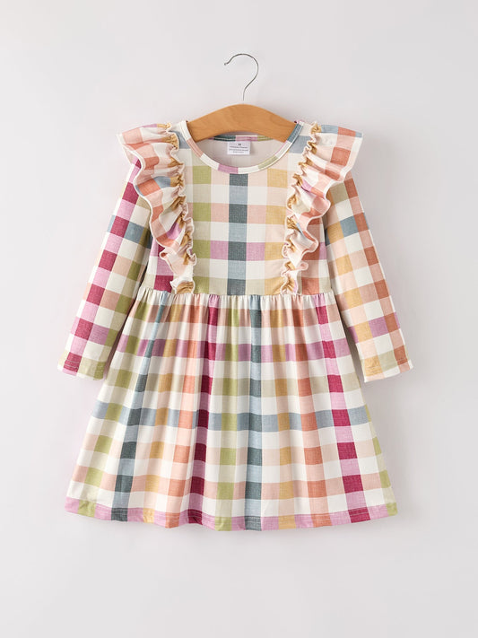 PREORDER Fall Thanksgiving Plaid Long Sleeve Girls Dress