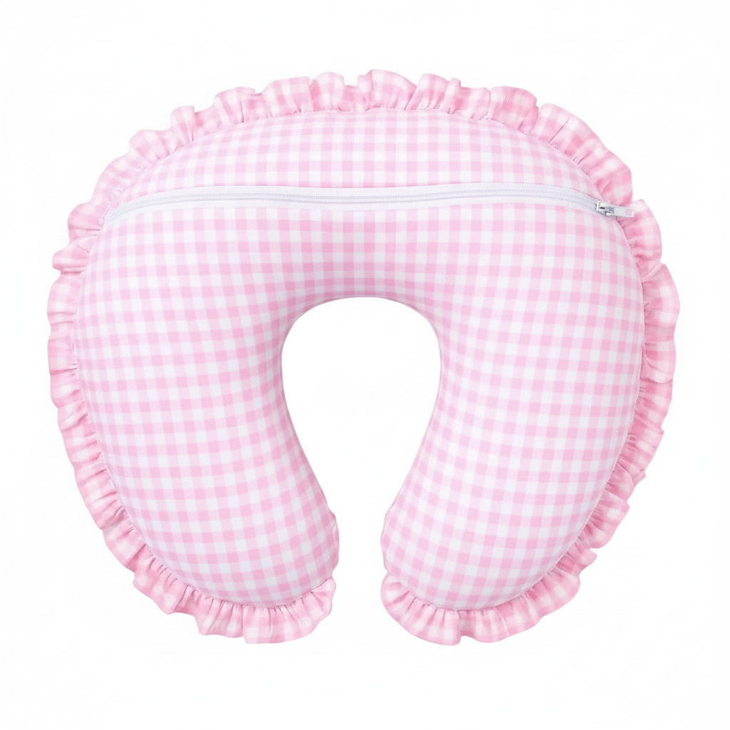 Pink Gingham Ruffle Nursing Pillow Cover