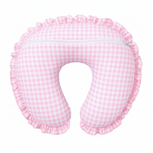 Pink Gingham Ruffle Nursing Pillow Cover